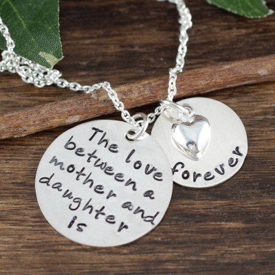 Personalized Jewelry |The Love Between a Mother and Daughter is Forever Necklace | Hand Stamped Mommy Necklace |  Mother Daugther Necklace