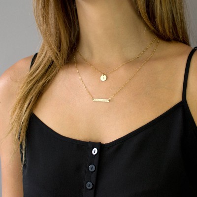 Personalized Layering Set, Delicate Gold Initial Necklace, Layered Necklace Set, Gold Bar Necklace for Her, Gift for Her,LEILAJewelryShop