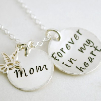 Personalized Memorial Necklace - Remembrance Sympathy Jewelry for Daughter - Hand Stamped Sterling Silver with Hummingbird Charm