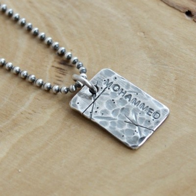 Personalized Men's Necklace, Men's Custom Jewelry, Hand Stamped Names, Fine Silver Tag, Raw Silver Dog Tag Necklace, Trashed Men's Necklace