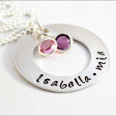 Personalized Mom Necklace | Custom Gifts for Her, Silver Birthstone Necklace, Hand Stamped Mother's Necklace, Gifts for Mom