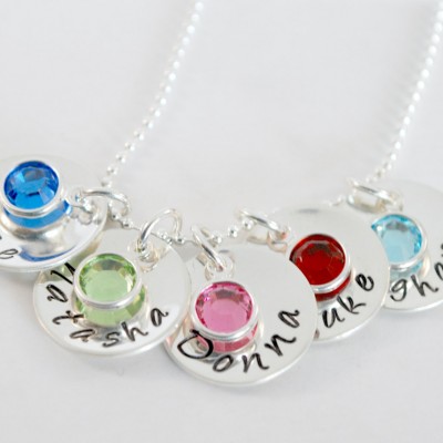 Personalized Mom Necklace Hand Stamped  Five Name Necklace Custom Hand Stamped Silver Jewelry