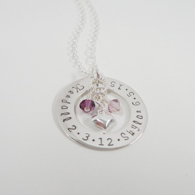 Personalized Mommy Necklace - Circle of Love - Mother Necklace - Washer Style - Sterling Silver Family necklace