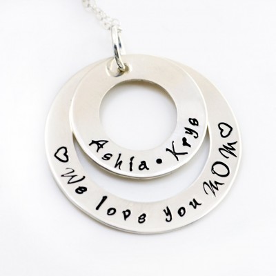Personalized Mommy Necklace, Double Washer Mothers Day Family Necklace, Hand Stamped, Gift, Mother, Grandmother, Gift for Her