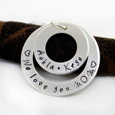 Personalized Mommy Necklace, Double Washer Mothers Day Family Necklace, Hand Stamped, Gift, Mother, Grandmother, Gift for Her