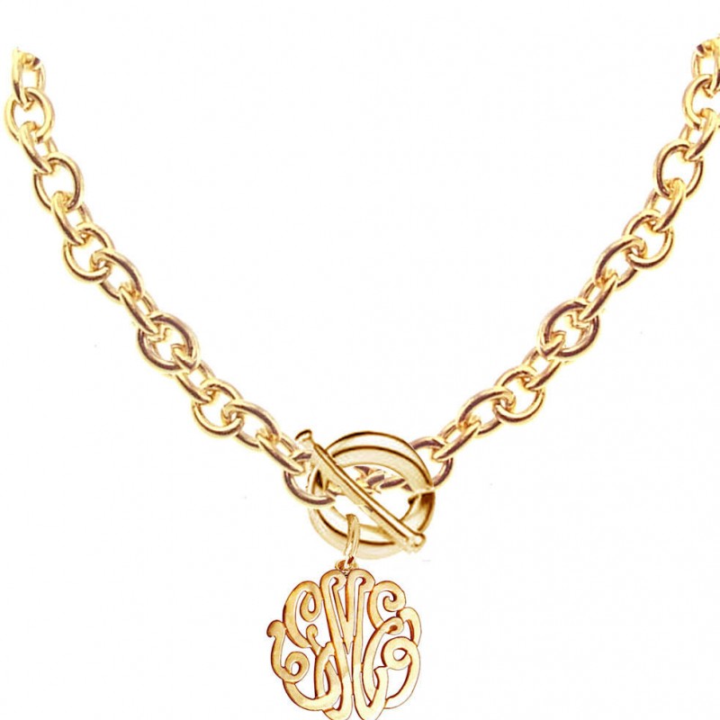 Bold-Face Custom Initial Monogram Pendant Necklace in 14k Yellow Gold