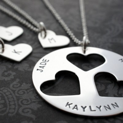Personalized Mother Daughter Jewelry - Custom Cut Heart Necklace Set for Three Daughters in Sterling Silver by EWD