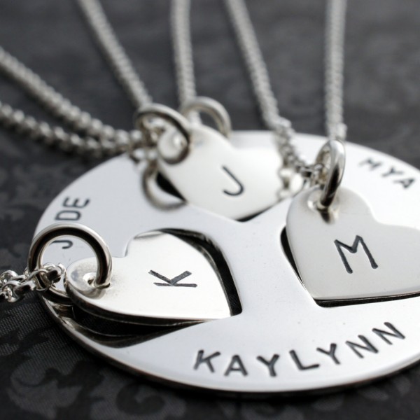 Personalized Mother Daughter Jewelry - Custom Cut Heart Necklace Set for Three Daughters in Sterling Silver by EWD