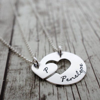 Personalized Mother Daughter Jewelry - Heart Necklace Set in Sterling Silver by Eclectic Wendy Designs