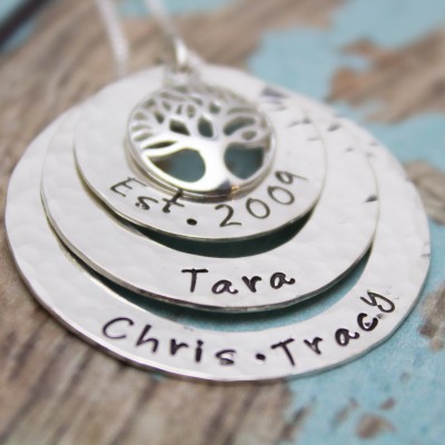 Personalized Mother or Grandmother Tree of Life Necklace in Sterling Silver