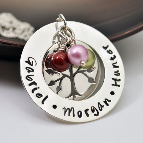Personalized Mothers Family Tree Necklace, Hand Stamped, Mother Jewelry, Gift for Mom, Personalized Jewelry, Gift, Mothers Day Necklace