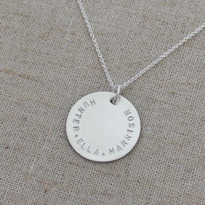 Personalized Mother's Necklace - Grandma Necklace - Kids Name Necklace - Large 7/8" Disc Necklace in Silver or Gold