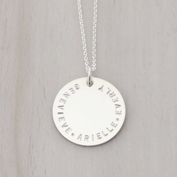 Personalized Mother's Necklace - Grandma Necklace - Kids Name Necklace - Large 7/8" Disc Necklace in Silver or Gold
