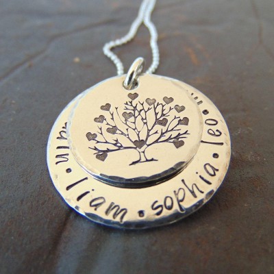 Personalized Mothers Necklace Custom Name Necklace Handstamped Jewelry Family Tree Pendant Sterling Silver Necklace   Mother's Day Gift