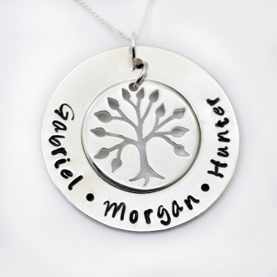 Personalized Mothers Necklace, Grandma Family Tree Necklace, Hand Stamped Mommy Jewelry, Mom Gift, Personalized Mommy Jewelry, Nana Gift