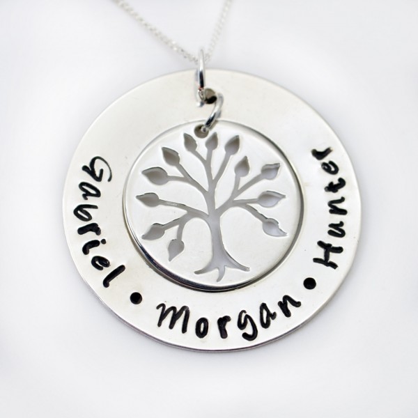 Personalized Mothers Necklace, Grandma Family Tree Necklace, Hand Stamped Mommy Jewelry, Mom Gift, Personalized Mommy Jewelry, Nana Gift