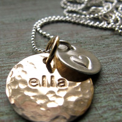 Personalized Mother's Necklace, One Name, Gold and Silver, Hand Stamped Kids Name Necklace