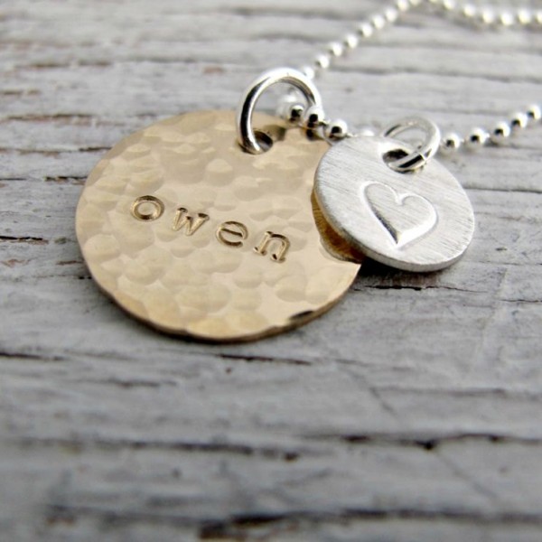 Personalized Mother's Necklace, One Name, Gold and Silver, Hand Stamped Kids Name Necklace
