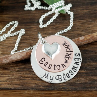 Personalized Mothers Necklace, Personalized Mom Necklace, Mom Layered Necklace, Mixed Metal Necklace, Gift for Mom, Christmas Gift for Mom