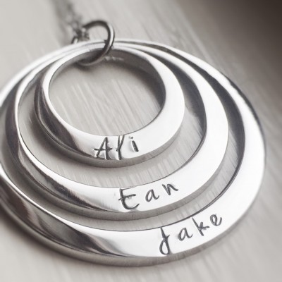 Personalized Mothers Necklace Three Name Modern Stainless Steel Custom Kids Triple Engraved Jewelry