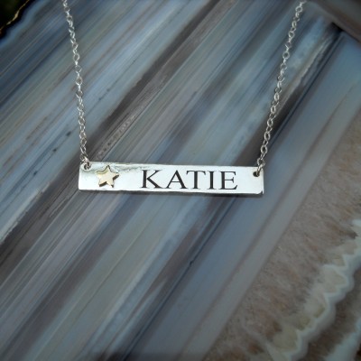 Personalized Name Necklace - Custom Name Necklace - Nameplate Necklace - Sterling Silver & 14K Solid Gold - Monogram Initial - Engraved Bar