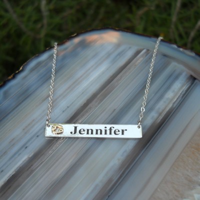 Personalized Name Necklace - Custom Name Necklace - Nameplate Necklace - Sterling Silver & 14K Solid Gold - Monogram Initial - Engraved Bar