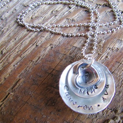 Personalized Name Necklace Hand Stamped- Sweet Heart Layers for Mommy, Grandma, Sister...