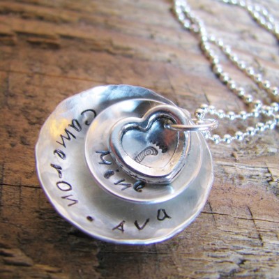 Personalized Name Necklace Hand Stamped- Sweet Heart Layers for Mommy, Grandma, Sister...