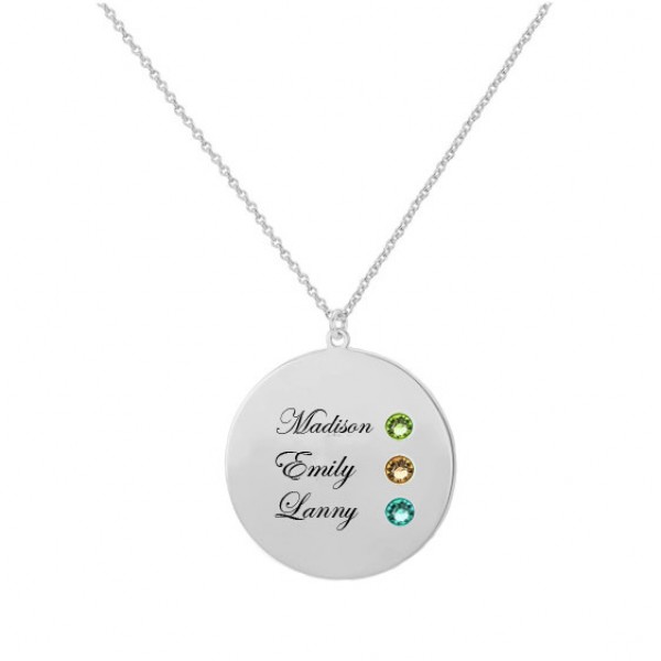 Personalized Names Disc Pendant Necklace in 925 Sterling Silver With the names and birthstones of your loved, Best Memory Necklace For Mom
