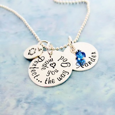 Personalized Necklace - Personalized Autism Awareness Jewelry - Necklace for Mom - Handstamped Name and Birthstone Necklace