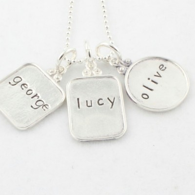 Personalized Necklace - Sterling Silver Necklace - Rectangle Necklace - Square Necklace - Circle Necklace - Custom Gift for Mom - Mommy
