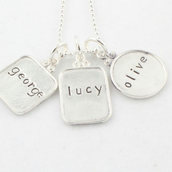 Personalized Necklace - Sterling Silver Necklace - Rectangle Necklace - Square Necklace - Circle Necklace - Custom Gift for Mom - Mommy