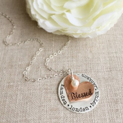 Personalized Necklace . Name Necklace . Gift for Mom . Mothers Day . Personalized Jewelry . Blessed . Mothers Necklace . Engraved Names
