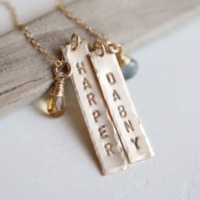 Personalized Necklace, Gold Mothers Birthstone Necklace, Name Necklace, Name with birthstones, Vertical Bar Necklace, Nana Necklace, new mom