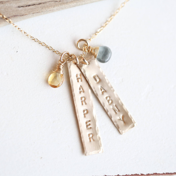 Personalized Necklace, Gold Mothers Birthstone Necklace, Name Necklace, Name with birthstones, Vertical Bar Necklace, Nana Necklace, new mom