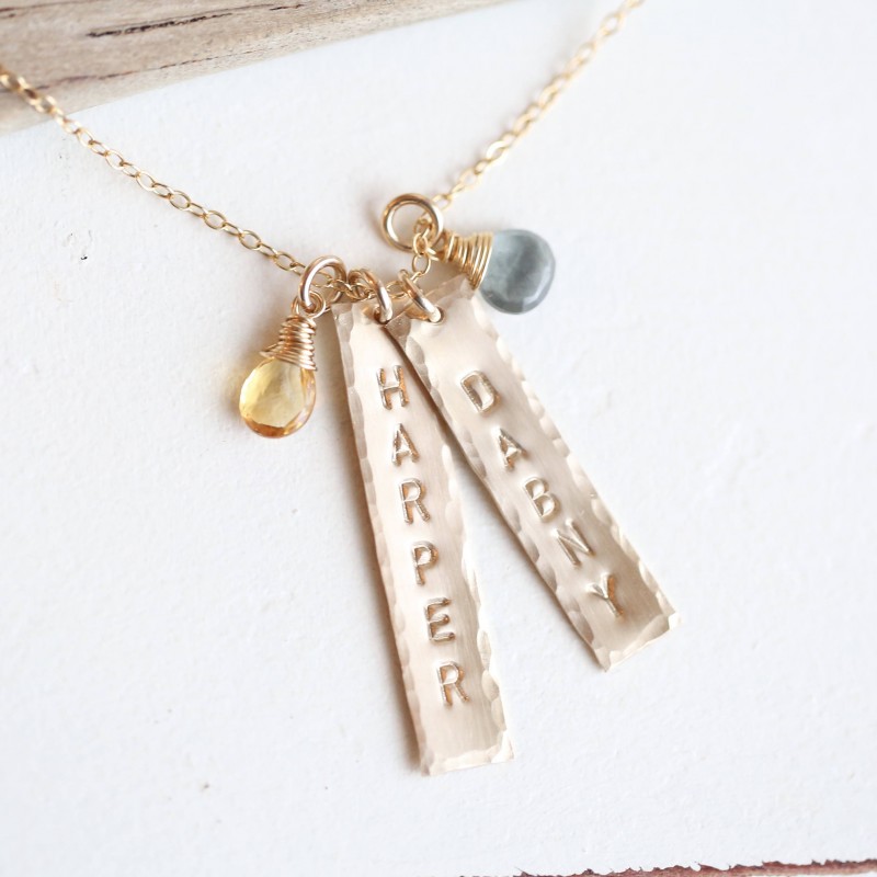 Personalized Bar Necklace Grandma Necklace Gift for Mom Gold Bar Necklace Personalized Birthstone Jewelry Vertical Bar Necklace