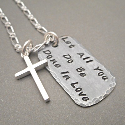 Personalized Necklace for Men - Cross Necklace - Sterling Silver Jewelry - Custom Dog Tag - First Communion Gift - Gift for Son - Mens Gifts