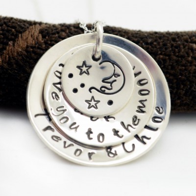 Personalized Necklace for Mom, Mother's Necklace, I Love You To The Moon, Hand Stamped Mommy Necklace, Gift, Mothers Day Necklace