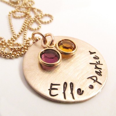 Personalized Necklace with Names and Birthstones - Mother's Necklace - gold filled hand stamped jewelry Mommy gift
