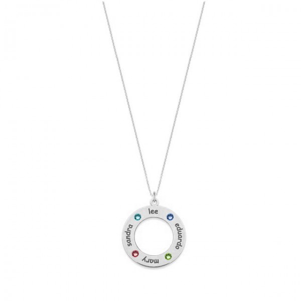 Personalized Open Circle Pendant Necklace in 925 Sterling Silver With the names and birthstones of your loved