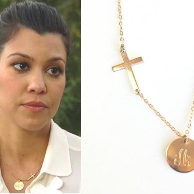 Personalized Side-way Cross Necklace Name NecklaceInitial with Cross christmas gift Monogram necklace/ Disc Necklace / Gold Sterling Silver