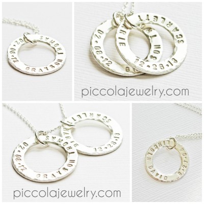 Personalized Silver Baby Name and Birthdate Necklace - Washer Ring Circle Pendant - Mother's Day Gift - Push Present
