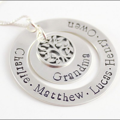 Personalized Silver Grandma Necklace | Tree of Life Charm, Grandchildren Necklace, Custom Name Jewelry, Christmas Gift for Grandma