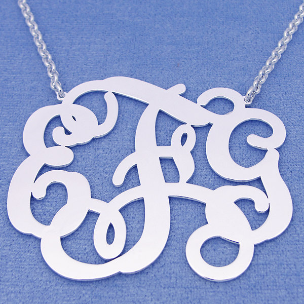 Personalized Sterling Silver 3 Initials Monogram Necklace 2 1/8 inch wide SM35C