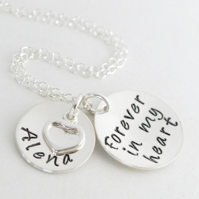 Personalized Sympathy Gift Bereavement Forever In My Heart Necklace Hand Stamped Sterling Silver