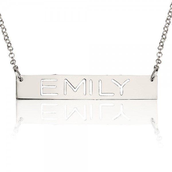Personalized White Gold Bar Necklace ,Custom Name Plate Necklace , Cut Out Bar Necklace Pendant , Christmas Personalized Necklace Gift