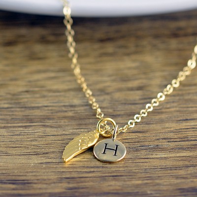 Personalized Wing Necklace - Remembrance Jewelry - Guardian Angel Wing Necklace - Initial Necklace - Infant Loss Necklace - Gold Necklace