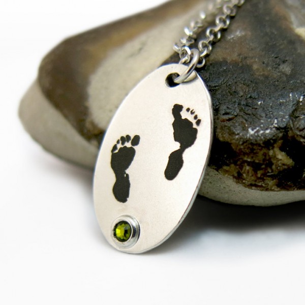 Personalized baby footprint necklace, Footprint name necklace, Birthstone footprint necklace, New mommy necklace, Child actual foot print