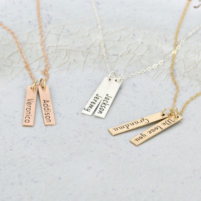 Personalized bar necklace •  Two vertical bar necklace •  Name necklace •  Mother Necklace •  Personalized Necklace • Bar necklace for mom