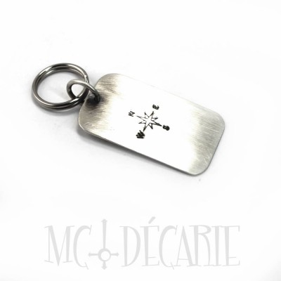 Personalized dog tag keychain, army ID tag with text, symbol or coordinates, solid sterling silver plate. Key ring tag, gift for men, gift